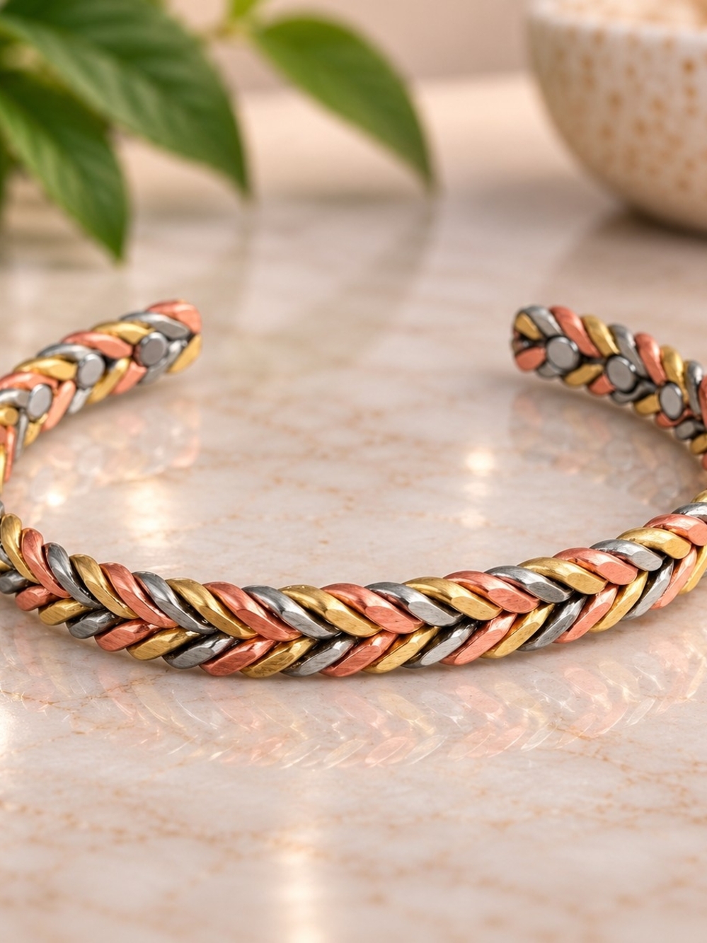 Genuine JalaStudios Tri Color Copper Magnetic Bracelet Woven 6 Magnets Adjustabl